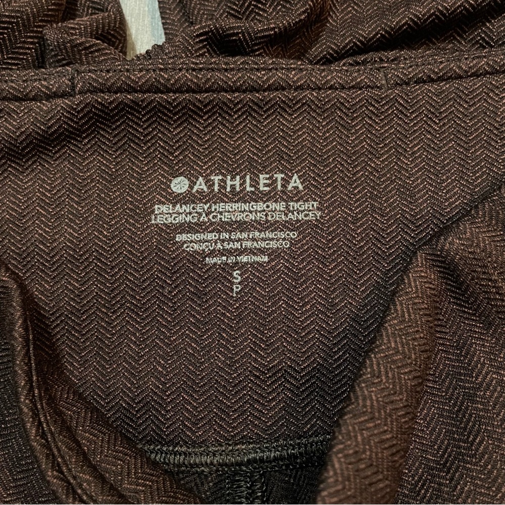 Athleta Delancey Herringbone Tight Brown Leggings Size Small Petite Workwear - Picture 10 of 11